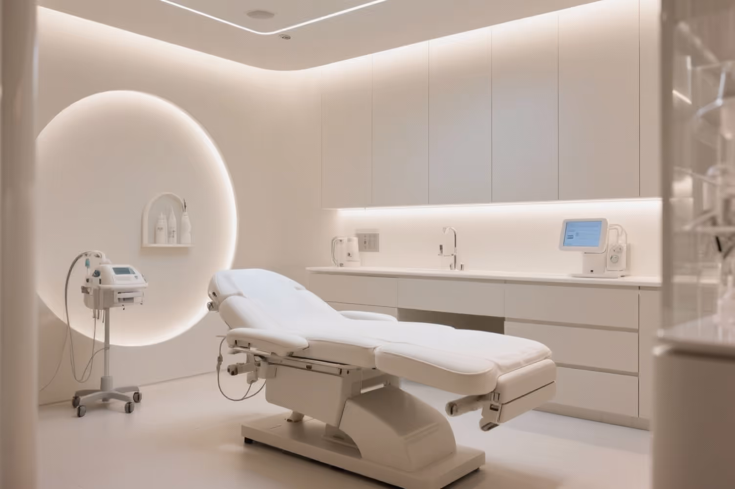 Behandlungsraum in einer ästhetischen Praxis mit moderner Ausstattung und gepflegtem Erscheinungsbild